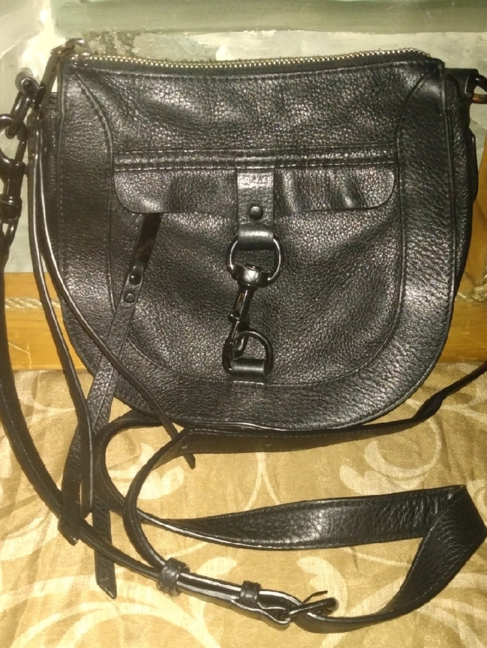Rebecca Minkoff Black Leather Crossbody with Front Clasp